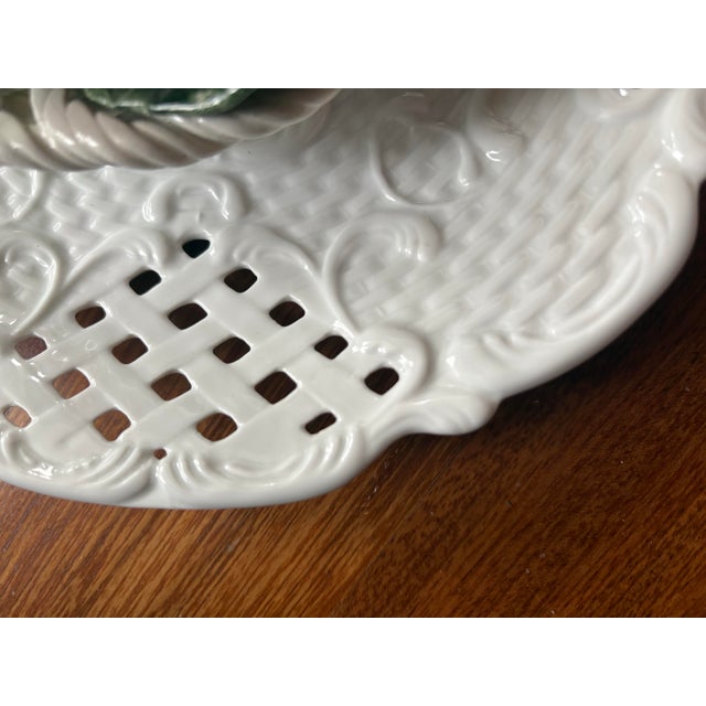 Mid 19th Century Vintage Italian Capodimonte Hand-Painted Ceramic Fruit Basket & Lattice Tray Set For Sale - Image 5 of 7