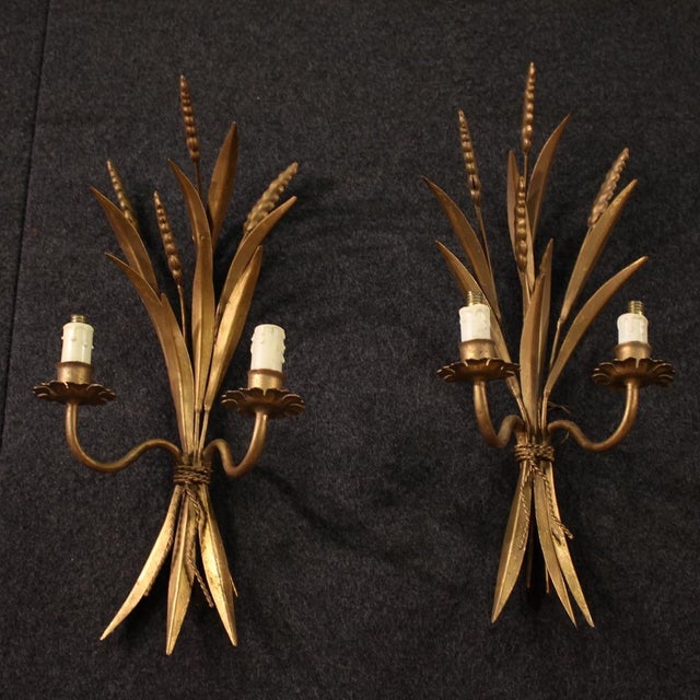 Gold French Gilded Iron Wall Lights, 1960, Set of 2 For Sale - Image 8 of 13