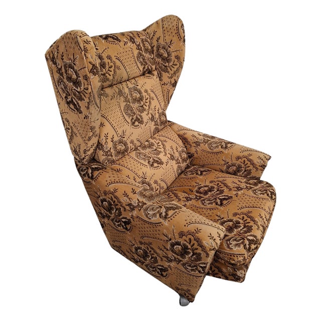 Mid-Century Czech Plush Wingback Recliner Chair, 1970s For Sale