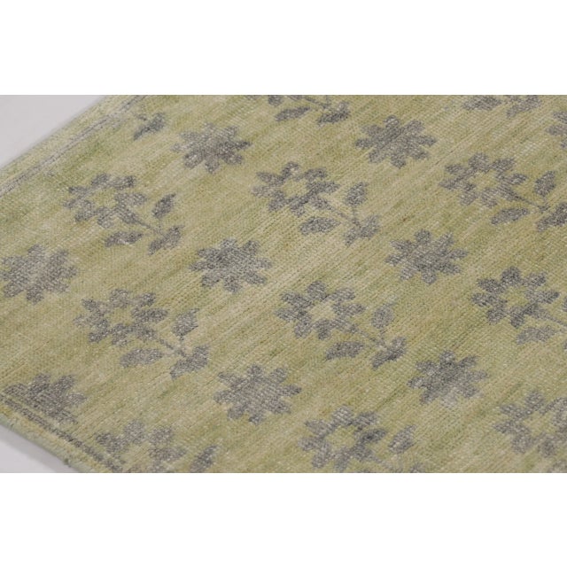 Contemporary Rug & Kilim’s Block Print Rug with Gray, Chartreuse and Ochre Floral Patterns For Sale - Image 3 of 10