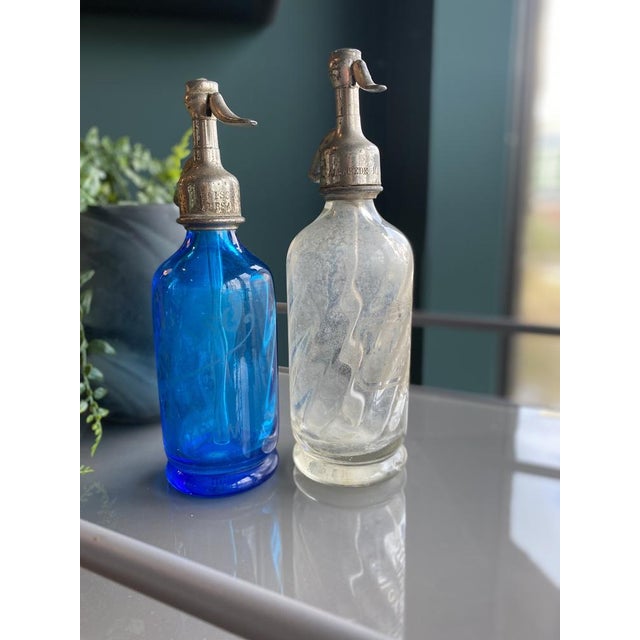 Small Blue Glass Seltzers Soda Syphons Bottles, 1890s, Set of 2 For Sale - Image 6 of 16