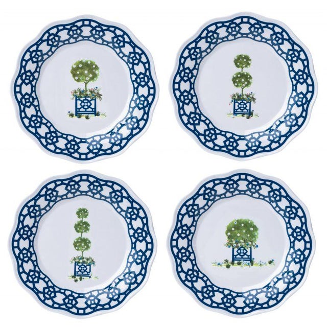 Traditional Trellis and Topiary Melamine Salad Plates, Set of 4 For Sale - Image 3 of 3