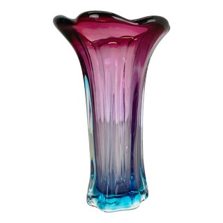 Large Sculptural Pink and Blue Murano Glass Vase, Italy, 1970s For Sale