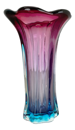 Large Sculptural Pink and Blue Murano Glass Vase, Italy, 1970s