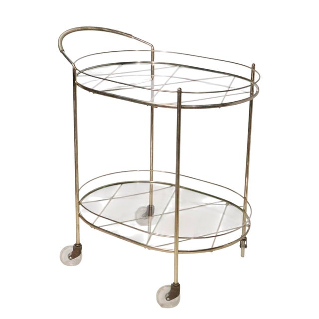 Brass Mid Century Hollywood Regency Rolling Bar Serving Cart For Sale - Image 8 of 12