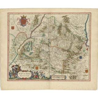 Blaeu Map of Navarre Navarre Regnum, 1642 For Sale