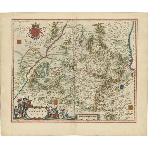 Blaeu Map of Navarre Navarre Regnum, 1642 For Sale