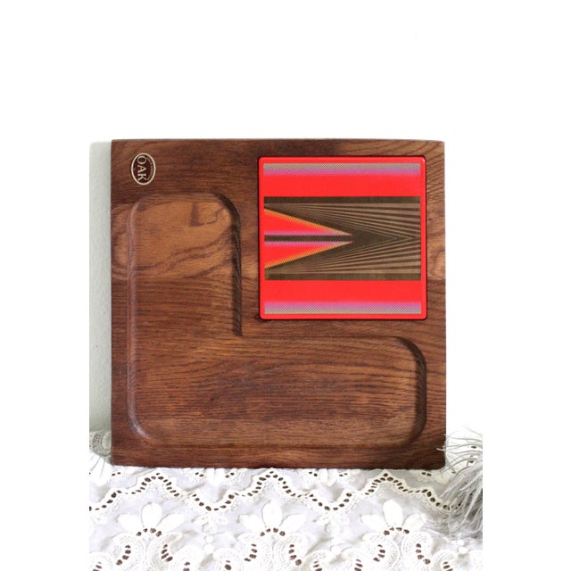 1960s Tile and Oak board - Oak cutting board - cheese board - Midcentury - Oak wood - unique cutting board - cheese tray - kitchen art - MCM For Sale - Image 5 of 10