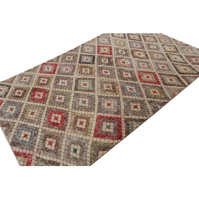 Vintage Turkish Rug in Beige With Colorful Diamond Medallions - Rug & Kilim For Sale In New York - Image 6 of 8