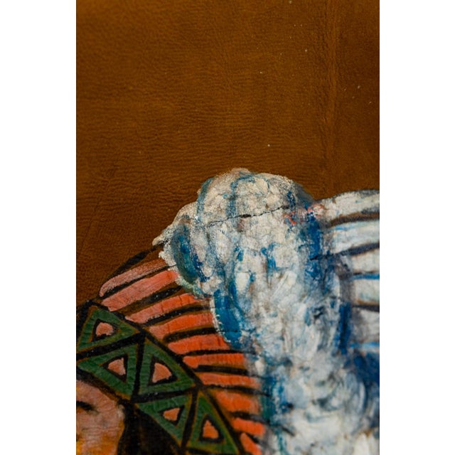 Mid 20th Century Mid-Century Oil on Tanned Hide Portrait Painting of a Native American Chief For Sale - Image 5 of 12