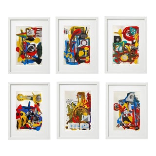 #Set of 6 - Framed Abstract Original Acrylic Paintings & Collages 'The Physics' #2 by Diane Grant For Sale