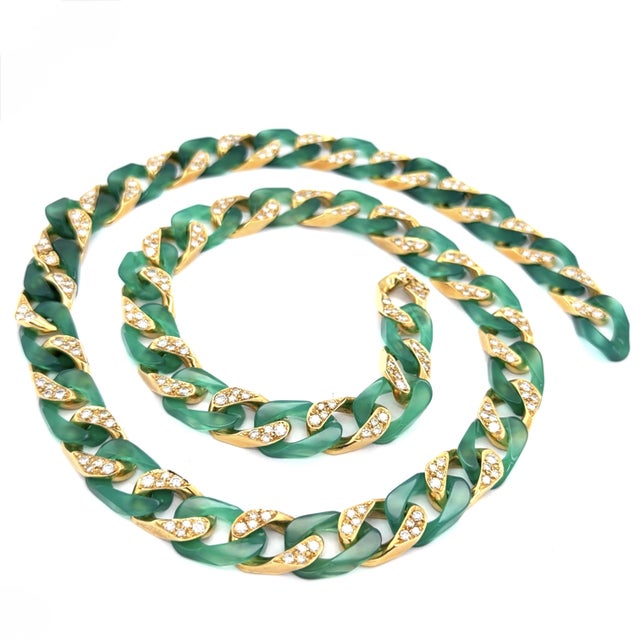 Vintage, Chrysoprase, Diamond and 18k Gold Necklace and Bracelet Suite, 2 Pieces For Sale In Chicago - Image 6 of 8