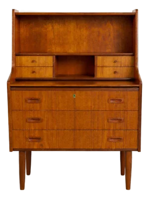 Mid Century Modern Teak Secretary Desk – Scandinavian Writing Desk With Storage, C. 1960’s