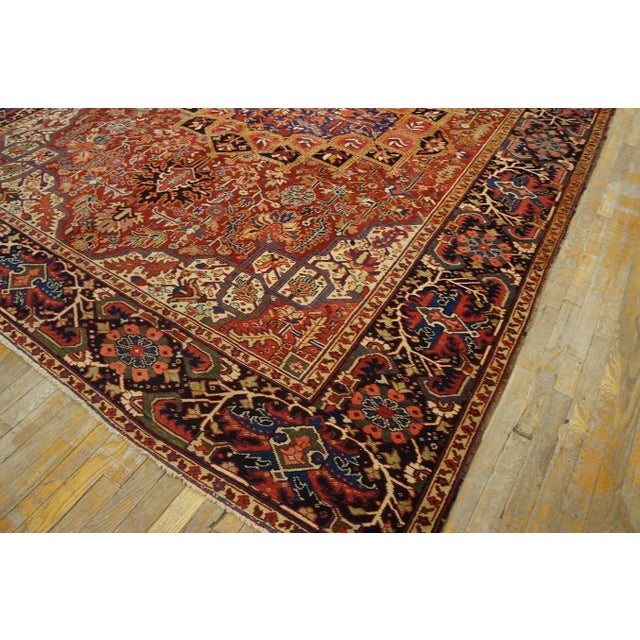 1920s 1920s Red Classic Medallion Antique Persian Heriz Carpet 9' X 11' 11" Knotted Wool Rug For Sale - Image 5 of 12
