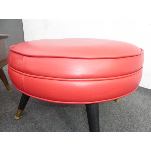 Red Mid-Century Modern Rount Swivel Red Vinyl Ottoman For Sale - Image 8 of 11
