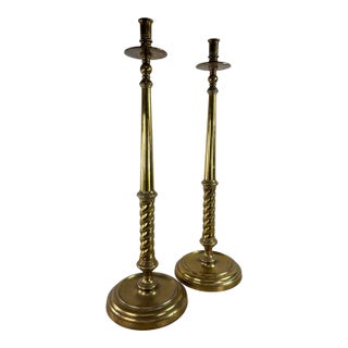 Elegant Large Handcrafted Solid Brass Candlesticks by Maitland Smith For Sale