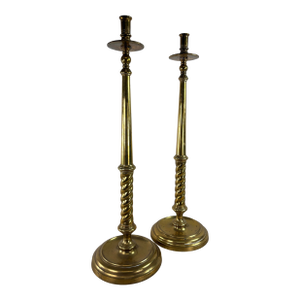 Elegant Large Handcrafted Solid Brass Candlesticks by Maitland Smith