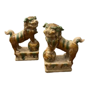 Sancai Glazed Foo Dogs - A Pair