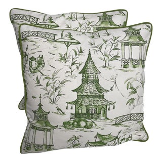 Lacefield Designs Pagodas in Jade Pillows - Pair For Sale