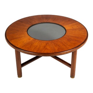 Mid-Century Danish Modern "Donut" Table in Solid Teak W/ Glass Inlay & Brass Detailing Attributed to G-Plan, England, C. 1970s For Sale