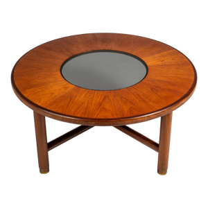Mid-Century Danish Modern "Donut" Table in Solid Teak W/ Glass Inlay & Brass Detailing Attributed to G-Plan, England, C. 1970s