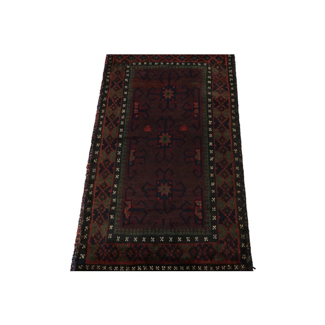 2010s Rug & Kilim’s Baluch Scatter Rug in Dark Purple, Red and Blue Geometric Patterns For Sale - Image 5 of 8