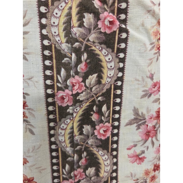 Antique 1920s French Cotton Curtain Panel, Pink and Brown Stripe With Florals For Sale - Image 10 of 15