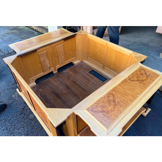 Late 20th Century Neo-Classical Style Custom Chestnut Burl & Maple Coffee Table W/ Storage For Sale - Image 5 of 8