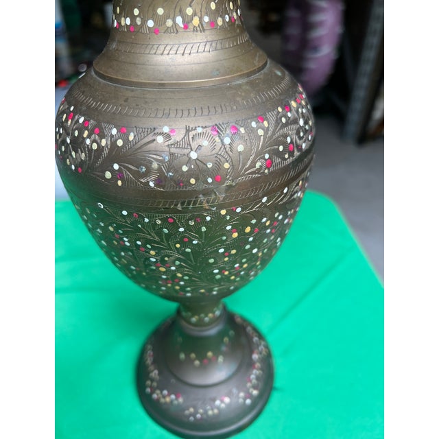Mid-Century Modern 1970s Large Brass Hand Painted Design Vase For Sale - Image 3 of 10