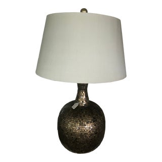 John Richard Table Lamp. Gold and Brown Mosaic Glass Lamp With Beige Silk Shade With Gold Leaf Lining For Sale