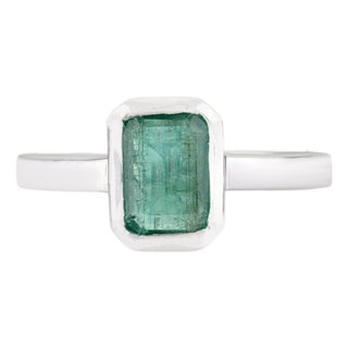 Modern Emerald Cut Natural Emerald Ring, 1.6 CTW in Solid 925 Sterling Silver- Size 7 For Sale