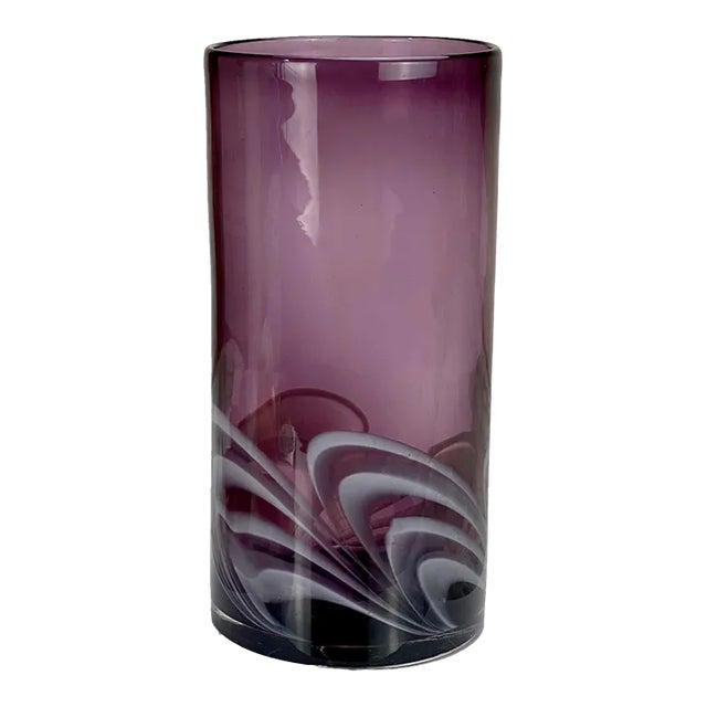 Mid-Century Tubular Amethyst Blown Art Glass Cylinder Vase For Sale