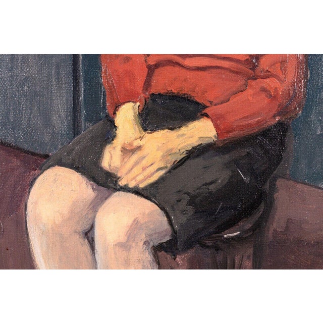 Paint Raphael Soyer Seated Girl Signed Vintage Modern Figurative Original Oil Painting For Sale - Image 7 of 11
