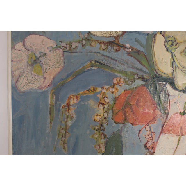 Large Mid 20th Century Abstract Floral Still Life Painting on Canvas, Framed For Sale - Image 4 of 8