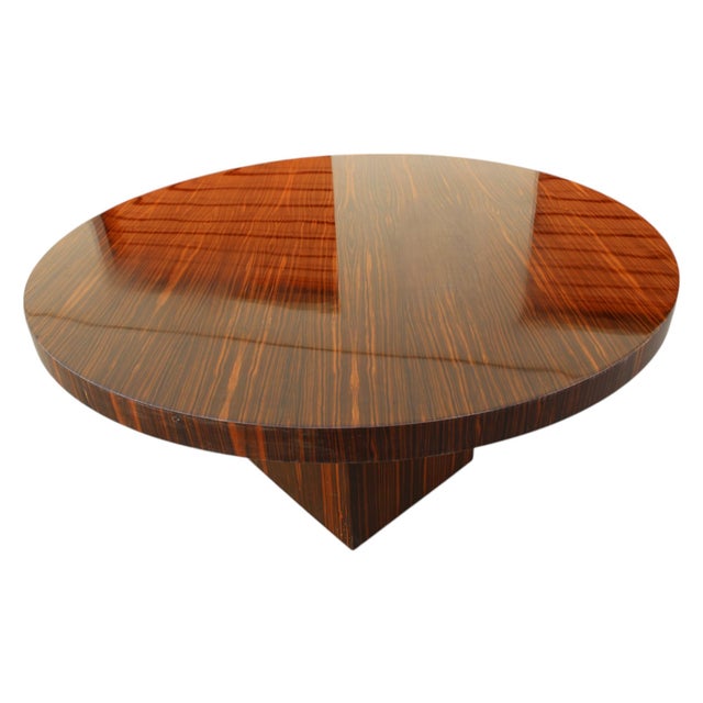 1990s Macassar Ebony Round Dining Table – Restored Pedestal Base For Sale - Image 4 of 12