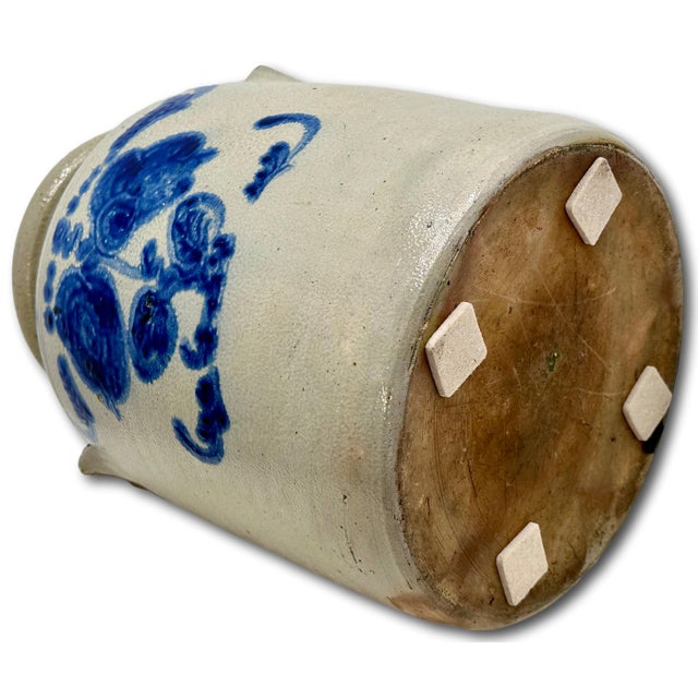Ourtstanding Antique Large 3 Gallon Size American Blue Hand Decorated Stoneware Butter Churn - Circa 1870s For Sale - Image 17 of 18
