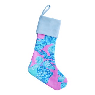 Lilly Pulitzer Style Chic Tropical Beach Coral Shell Christmas Stocking For Sale