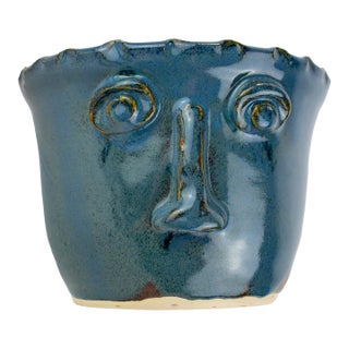 Vintage Whimsical Face Studio Pottery Planter Bowl - Signed RLM For Sale
