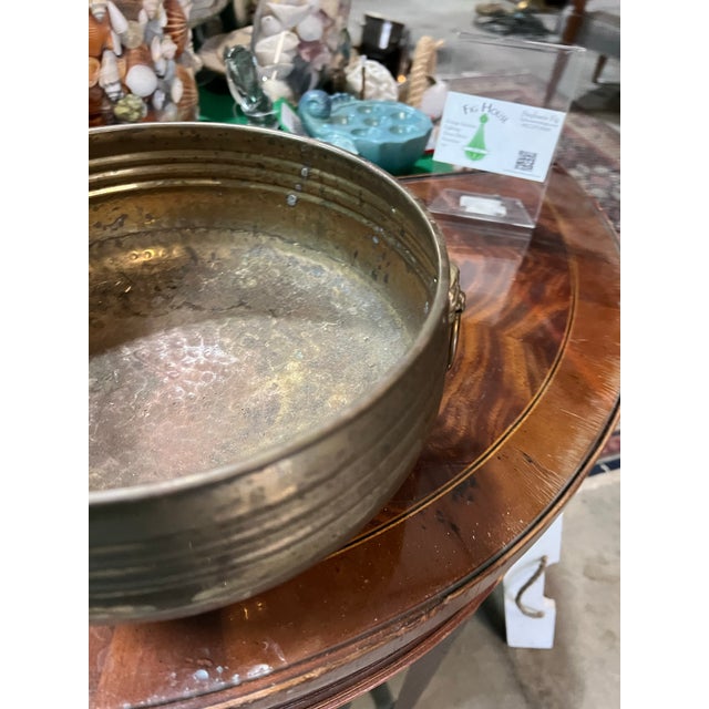 1970s Round Footed Vintage Brass Decorative Bowl With Lion Head Details For Sale - Image 5 of 7