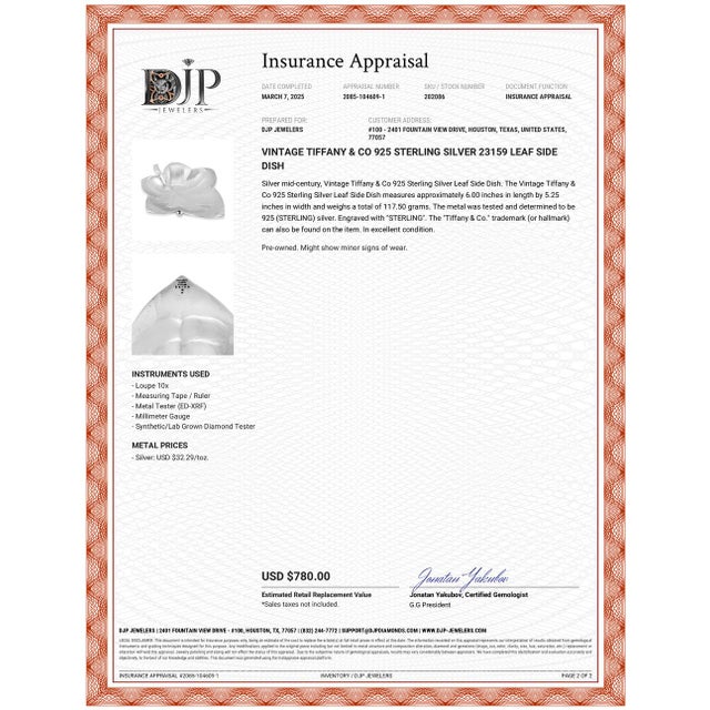 Late 20th Century Vintage Tiffany & Co. 925 Sterling Silver 23159 Leaf Side Dish For Sale - Image 5 of 5