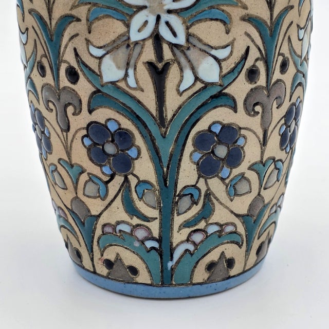 1960s Signed Aguado Toledo Spanish Ceramic Floral Relief Vase For Sale - Image 5 of 8