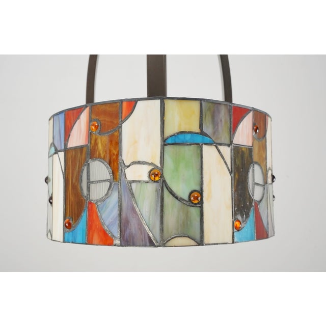 Allen + Roth Drakeston Mission Stained Glass Drum Pendant Light For Sale - Image 9 of 12