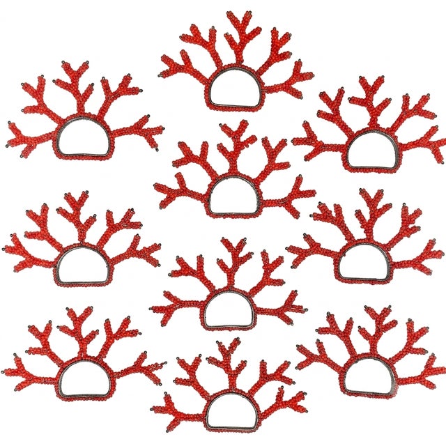 Red Coral Beaded Napkin Rings Set 10 For Sale