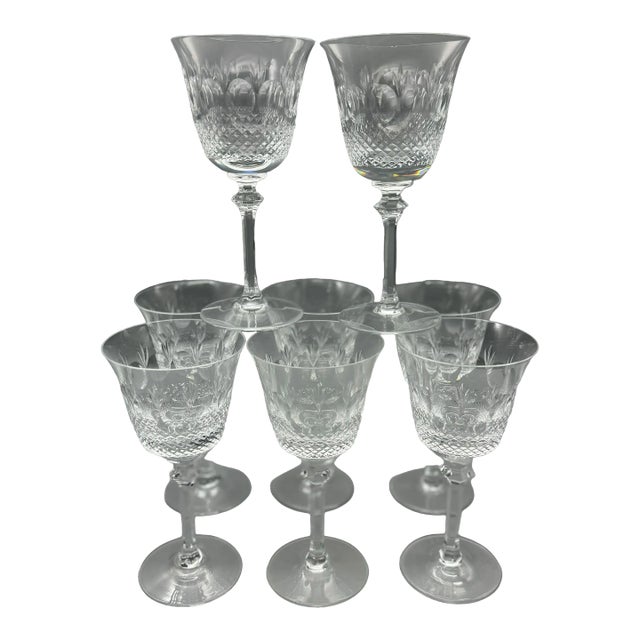 Vintage Mikasa Trianon Collection Hollywood Regency Style Crystal Water Goblet Glassware - Set of 8 For Sale