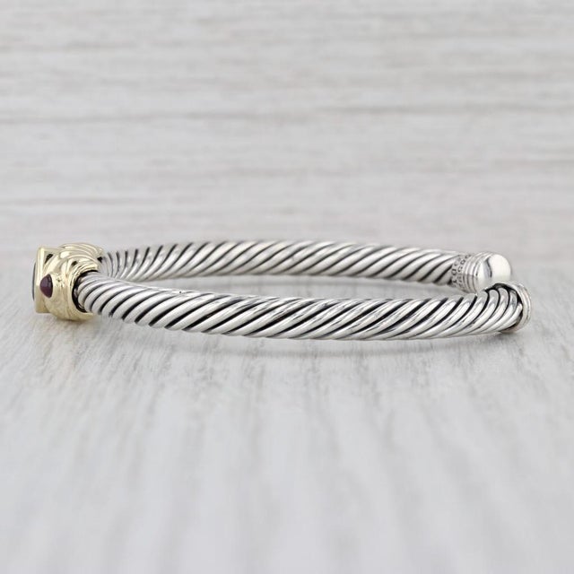 Modern David Yurman Renaissance Cuff Bracelet Garnet Iolite Sterling Silver 14k Gold For Sale - Image 3 of 7