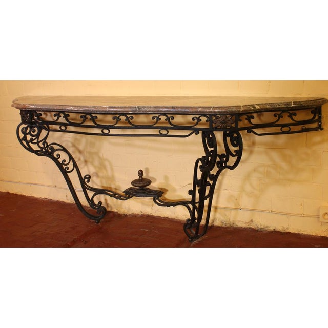 Large 19th Century Console in Wrought Iron and Marble For Sale - Image 11 of 17