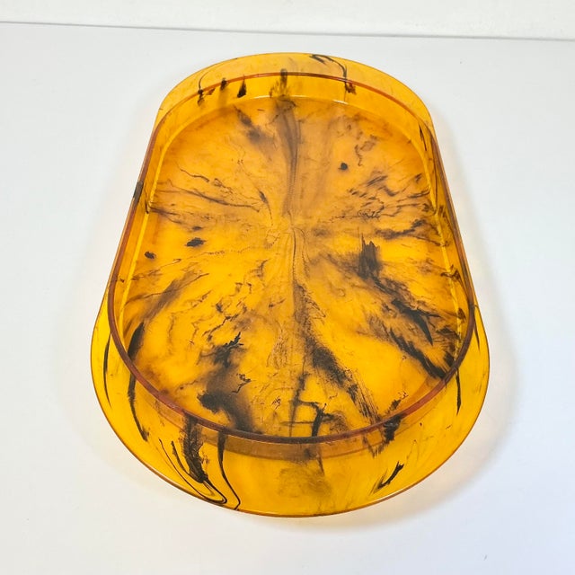 1970s Vintage Hollywood Regency Boho Chic Faux Tortoise Acrylic Lucite Tray For Sale - Image 13 of 14