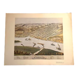 1869 Bird's-Eye View Map of Hannibal, Missouri Reproduction
