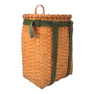 Vintage Hand Woven Wood Splint Maine Backpack Basket For Sale