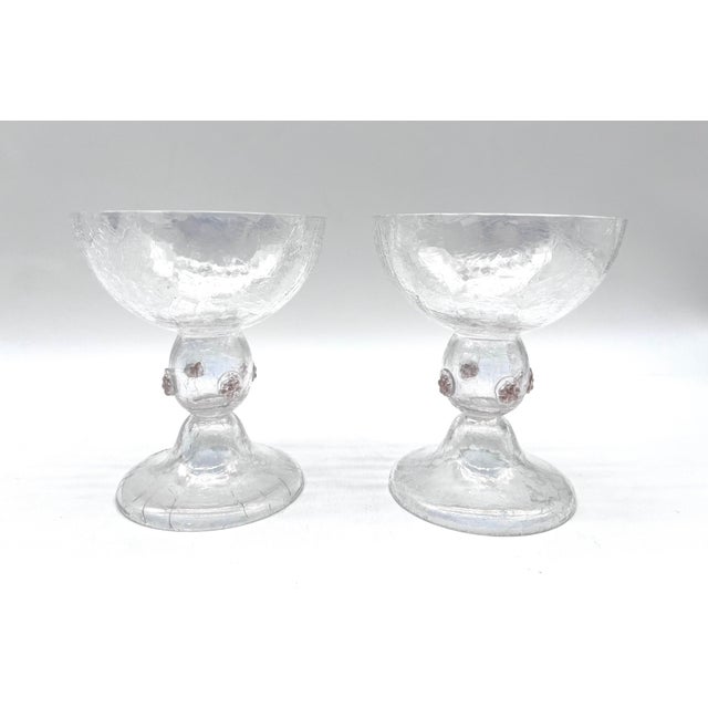 Art Nouveau Bohemian Iridescent Craquelé Glass Goblets attributed to Kralik, 1900, Set of 2 For Sale - Image 4 of 11